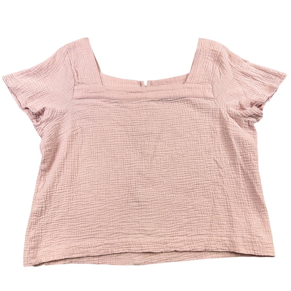 Angels Forever Young Women's Pink Cotton Gauze Square Neck Button Back Top XL